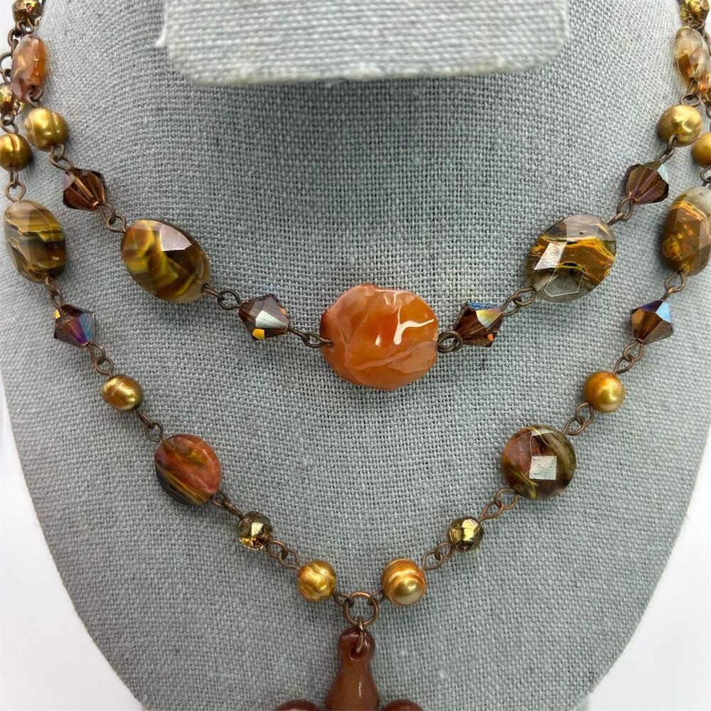 Layered Orange Stone Quartz Statement Necklace Wi… - image 5